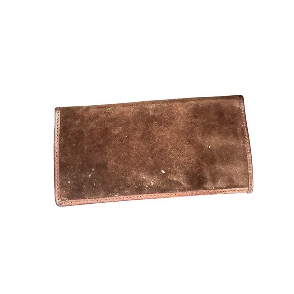 NWT Laura Ashley Dark Brown Suede Leather Checkbook Cover Wallet - Picture 2 of 4